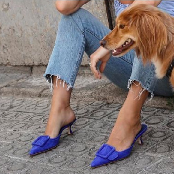 Manolo Blahnik Shoes - Manolo Blahnik / Maysale suede buckle purple vintage Mule Slide 37.5 7.5